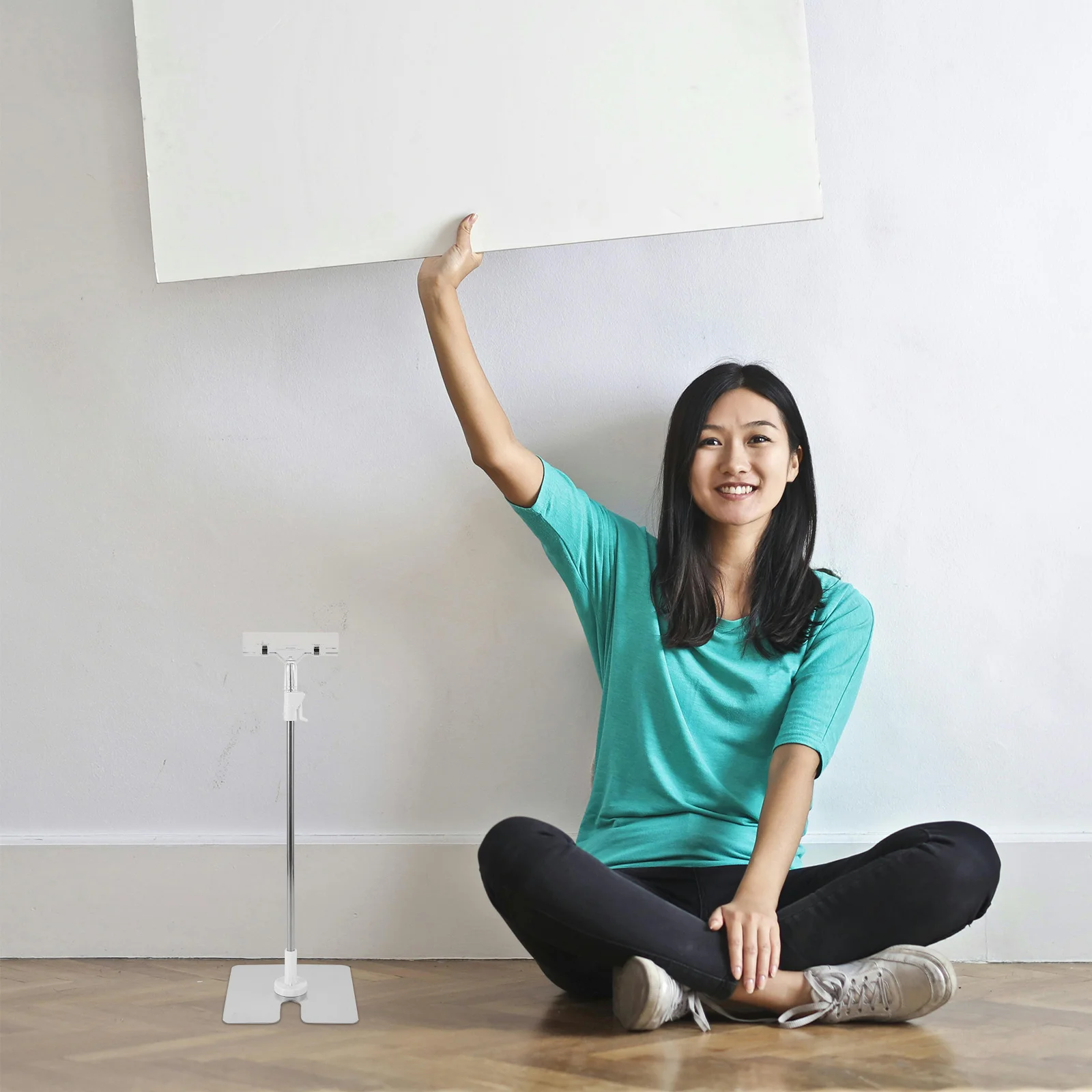 

Stainless Steel Adjustable Poster Stand Stable Base Floor Standing Advertising Sign Holder Display Stand for Shops