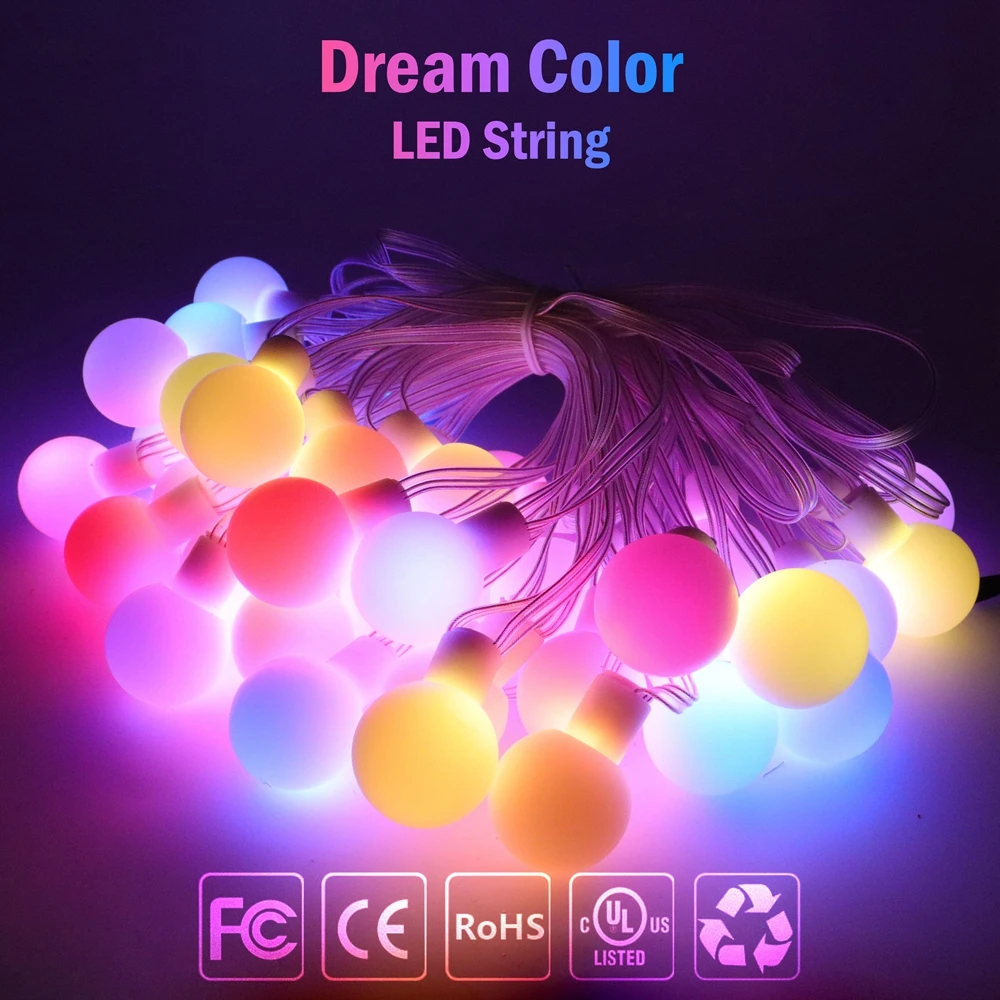 DC5V WS2812B Individually Addressable Dream Color Round Ball LED String Lights Christmas Party Birthday Decorate Waterproof IP67