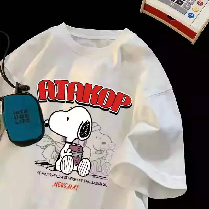 

Модная креативная футболка с рисунком Снупи, летние женские топы из 100% хлопка с круглым вырезом, повседневная свободная уличная женская одежда в стиле Харадзюку