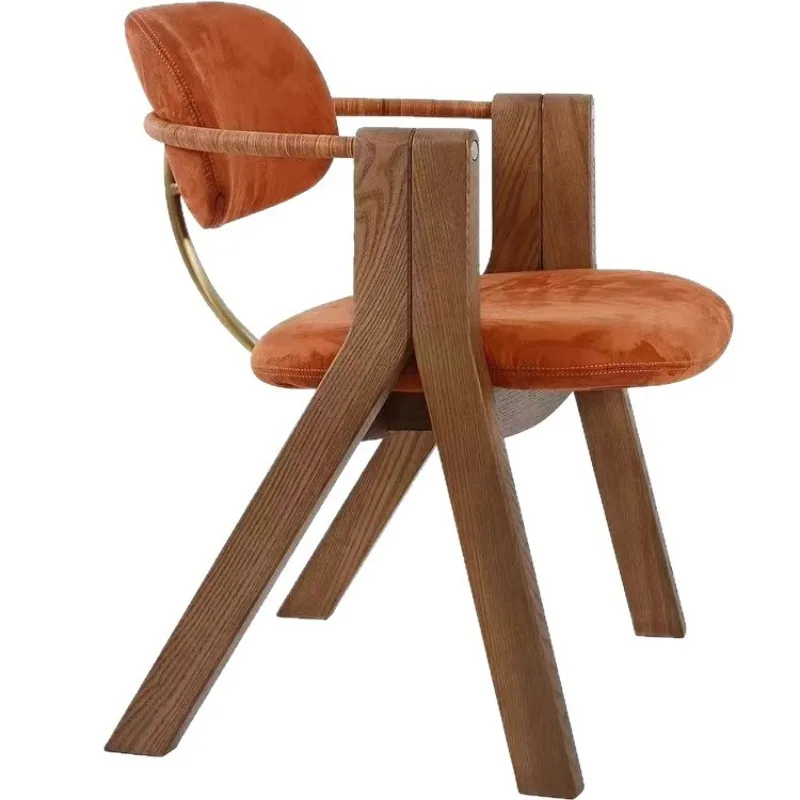 

Solid wood leather dining medieval office back light luxury fabric simple desk negotiation