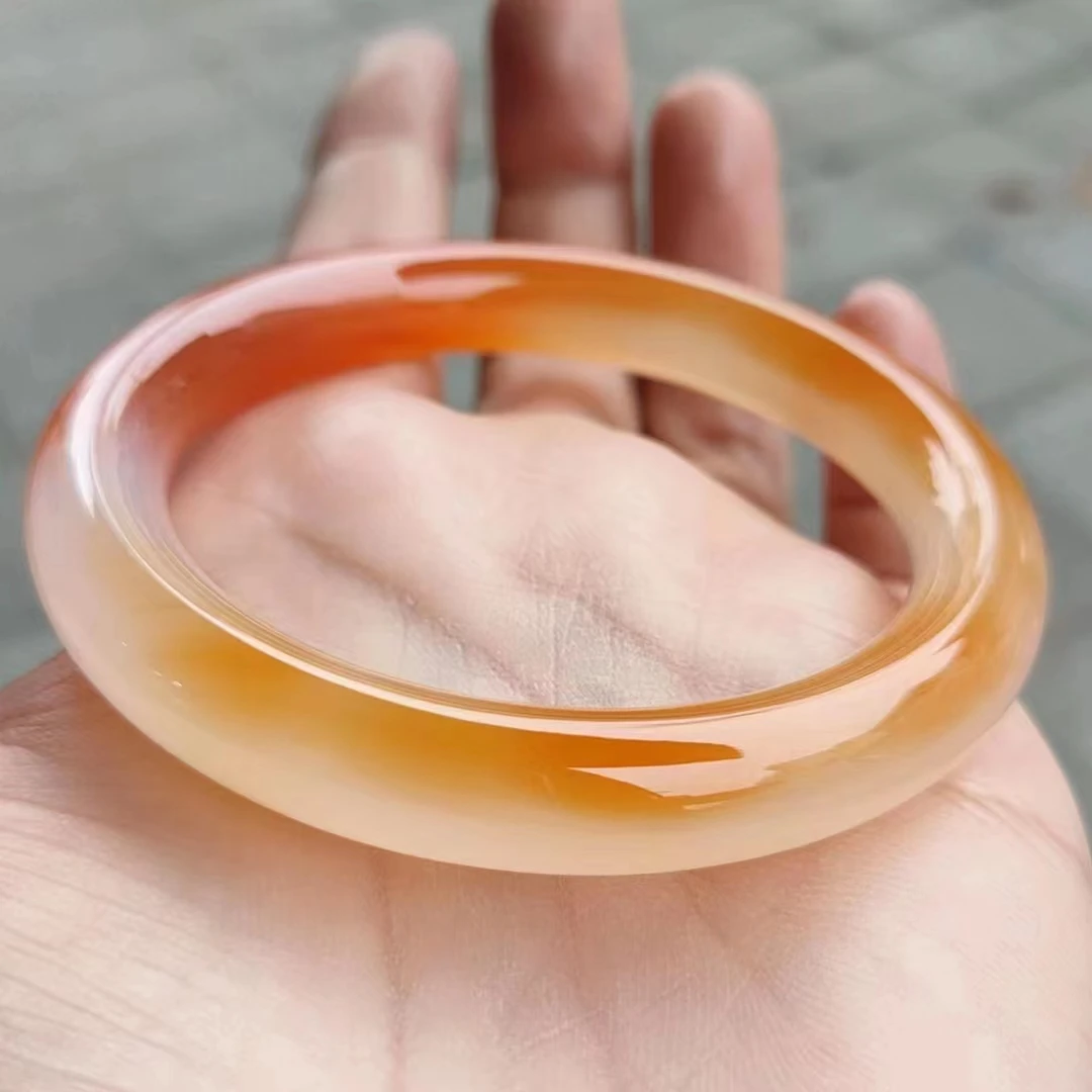 

Newest Natural Color Agate Jade Bracelet Jadeite Passionate Orange Chalcedony Delicate Handring Bangle Fine Jewelry