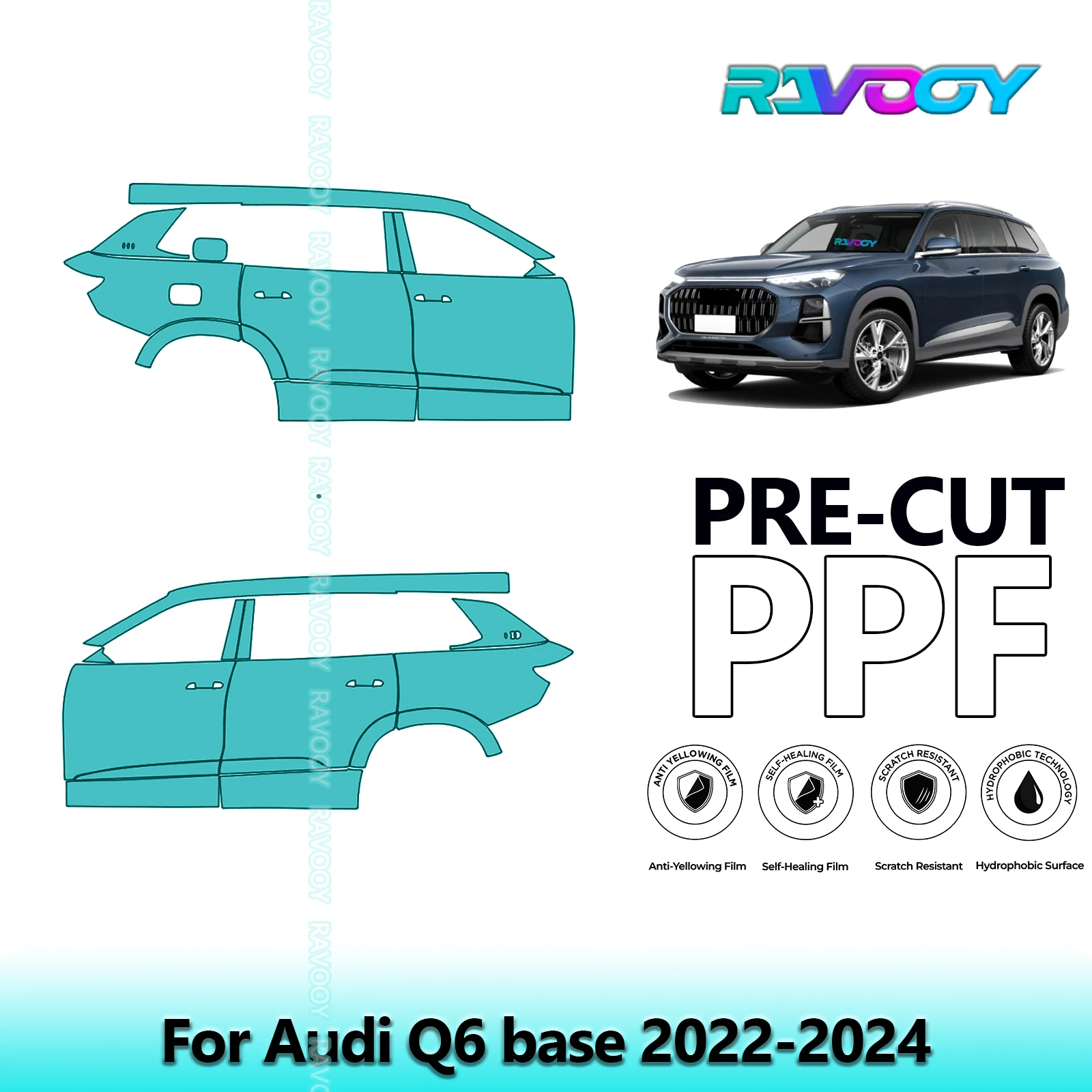 

For Audi Q6 base 2022-2024 8.5mil Clear Matte Pre-Cut PPF Door & A/B Pillar Kit TPU Paint Protection Film Set