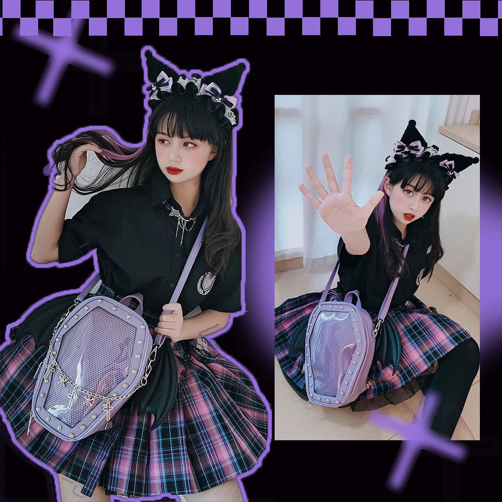 Gothic Punk Sargform Ita Tasche Damen Klare Rucksäcke Dark Lolita Handtasche und Umhängetasche Mädchen Cosplay Designer 2-Einsatz – Detail 31