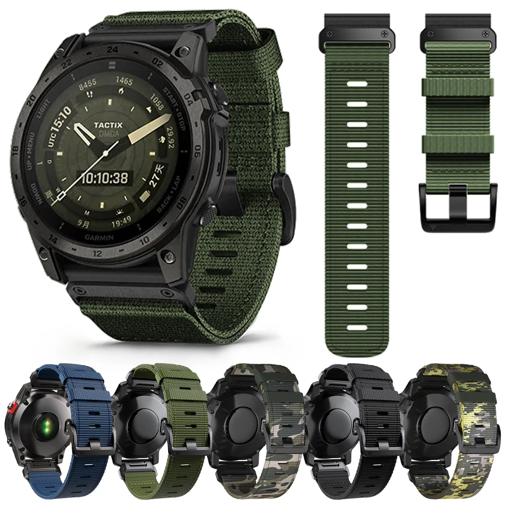 22mm 26mm Nylon Strap For Garmin Tactix 7 AMOLED Pro Band Bravo/Delta Quatix 7X 7 5 6 Quick Fit Tough Outdoor Canvas Wristbands