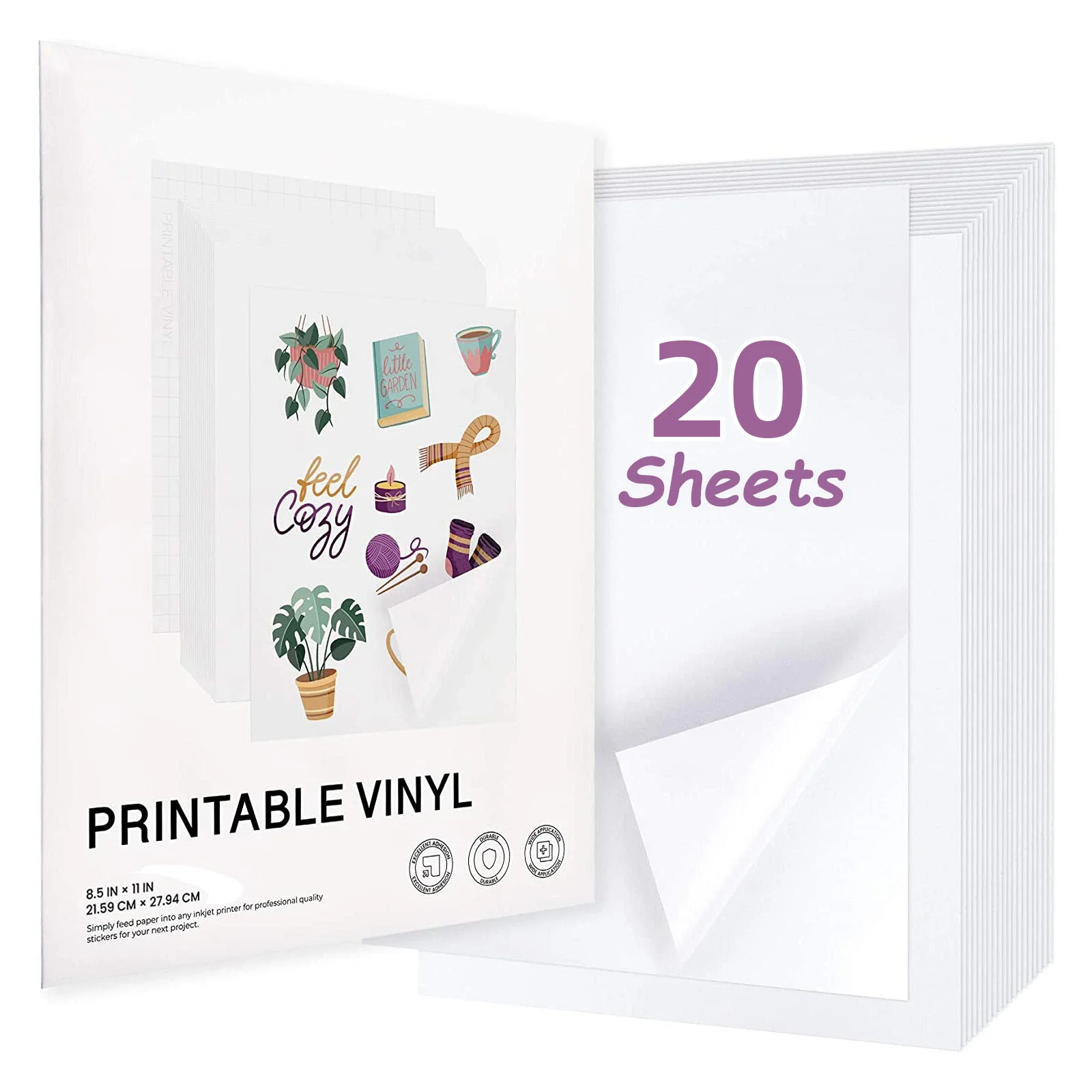 HTVRONT 15/20Sheets 11 X 8.5Inch Printable Vinyl Sticker Paper self-adhesive Copy Paper for Inkjet & Laser Printer DIY 8.5x11''