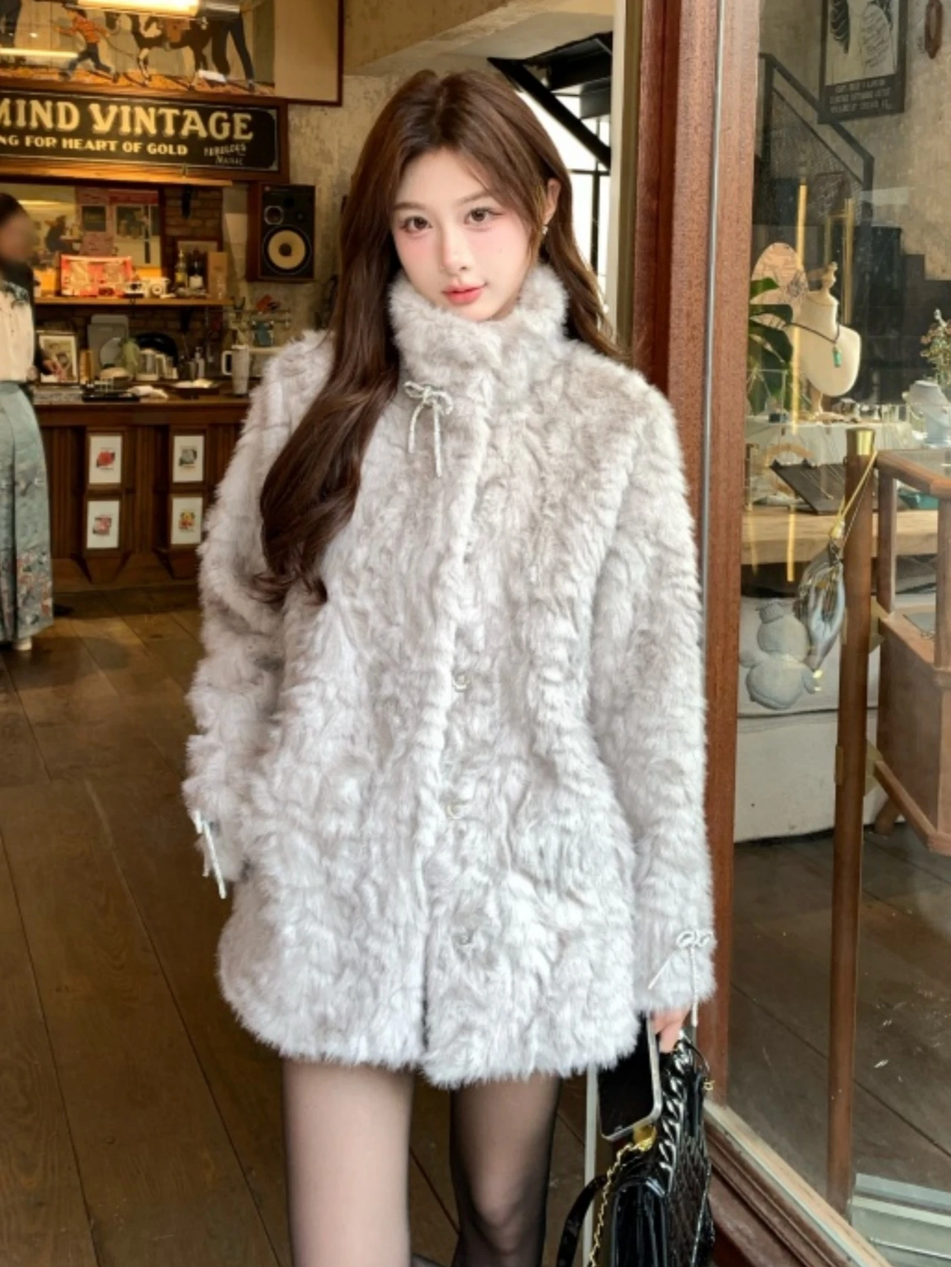 Cappotto da donna elegante e soffice in pelliccia sintetica autunno inverno dolce e carino fiocchi festa di compleanno cappotto da ballo abiti natalizi di Halloween