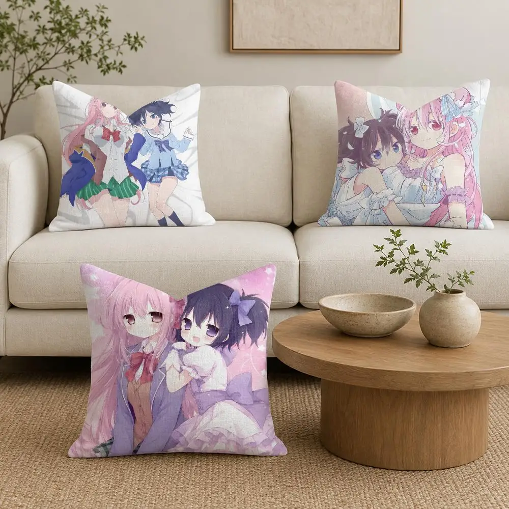 Anime H-Happy Sugar Life Cushion Cover Organic Linen Square Pillow Case Durable Non-Allergenic And Kind To Skin