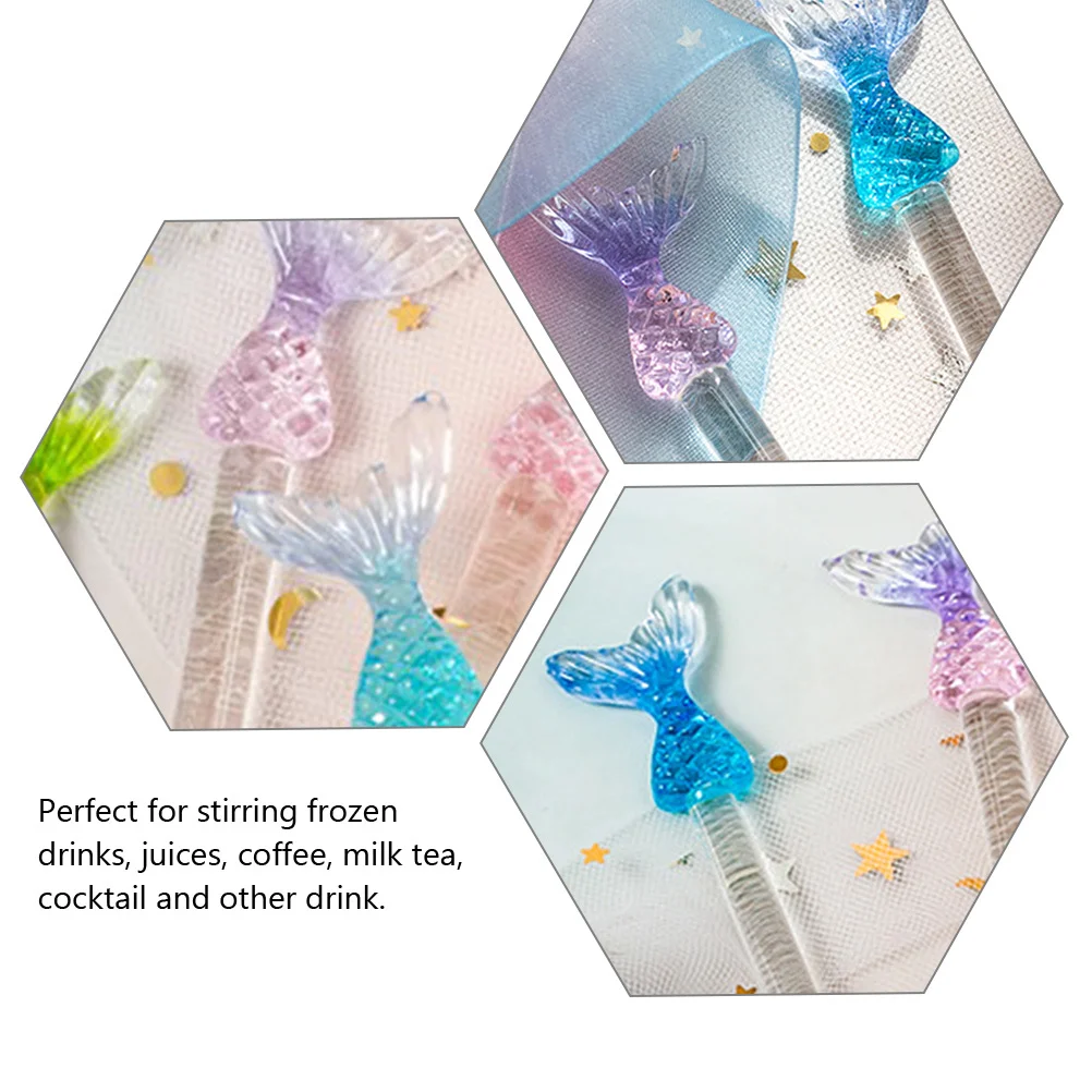 

2Pcs Long Handle Stirring Rods Mermaid Tail Glass Cocktail Mixing Sticks for Bar Party Home Drink Swizzle Sticks Kitchen