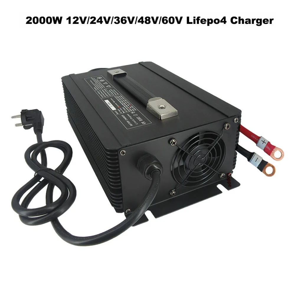 2000W 24V 50A 36V 40A 48V 30A 60V 25A 12V 100A LiFePO4 Smart Charger 14.6V 29.2V 58.4V 73V Golf Cart Forklift RV Fast Charger