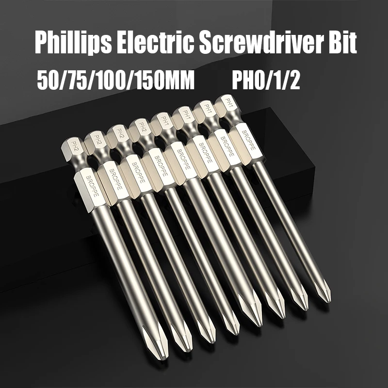 50/75/100/150MM PH0/1/2 Phillips Electric Screwdriver Bit Strong Magnetic Screw Driver Bit S2 High Hardness Batch Head Bit Tool
