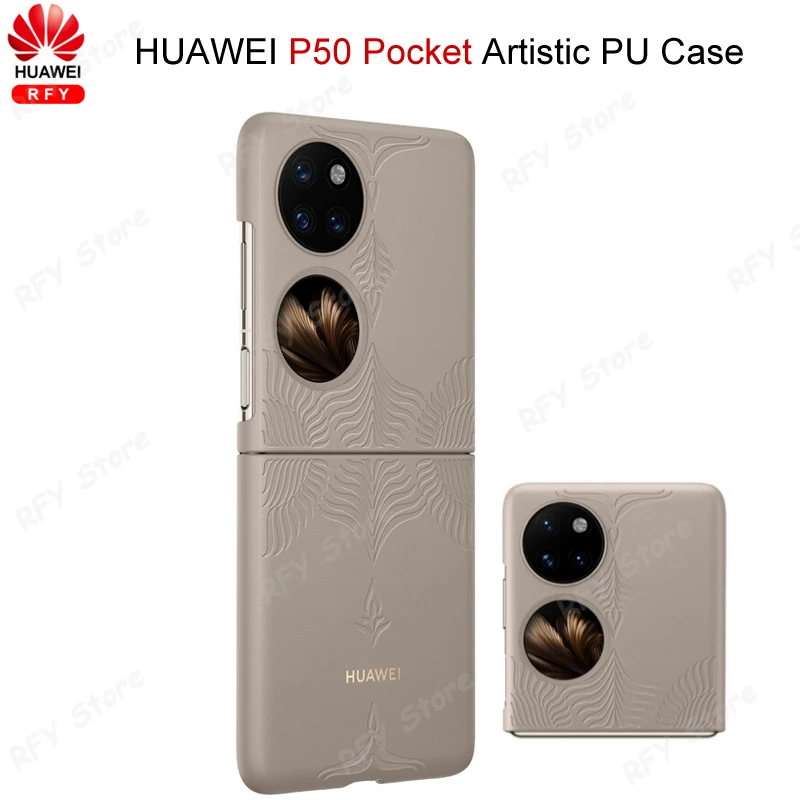 2022 Original Case for HUAWEI P50 Pocket / Pocket S Artistic Design PU Leather Folding Back Cover Shell for P50 Pocket /Pocket S