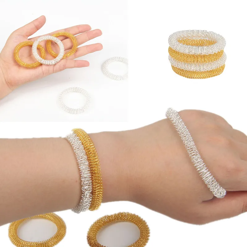 Stressreduzierendes Massage-Armband, Handgelenk-Massagegerät, löst geformt, Feder-Armband, Dekoration, Dekompression, Metallspielzeug