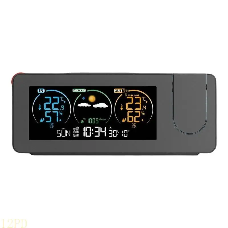 12PD Projection Clock with 2 Alarms Snooze Function Time Temperature Display Sensors