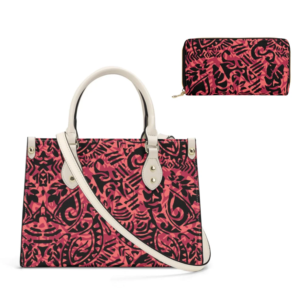

Customizable Polynesian Large Travel Tote Women Island Print Combo Bag Matching Leather Wallet Coastal Weekend Ready