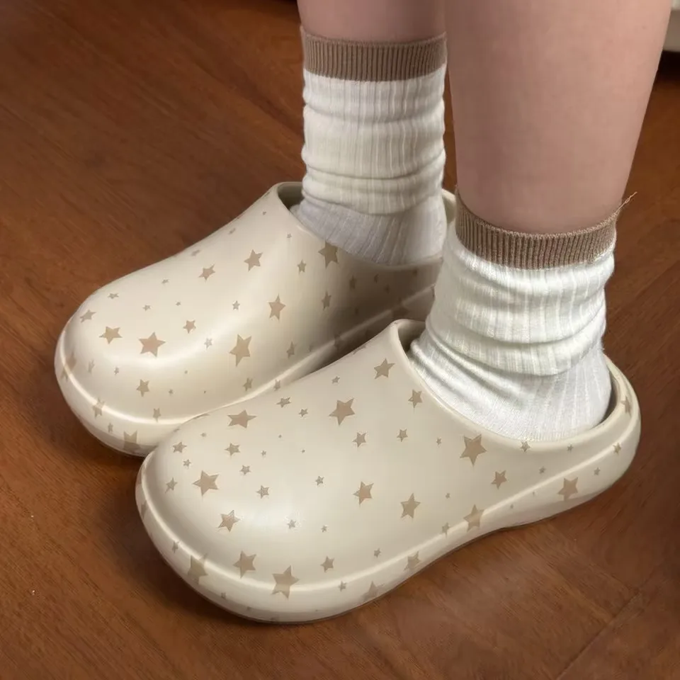 

Soft EVA Waterproof Indoor Kitchen Slippers For Women Summer House Shoes Cute Star Print Anti-slip Female Home Working Mules