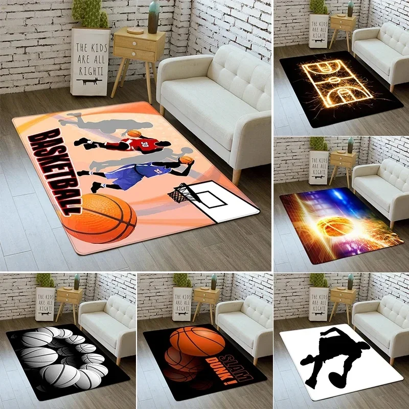 Basketball-Themed Bedroom Floor Mat Anti-Slip Children's Rug for Bedside Decor Kid's Absorbent Door Mats Area Rug for Playroom
