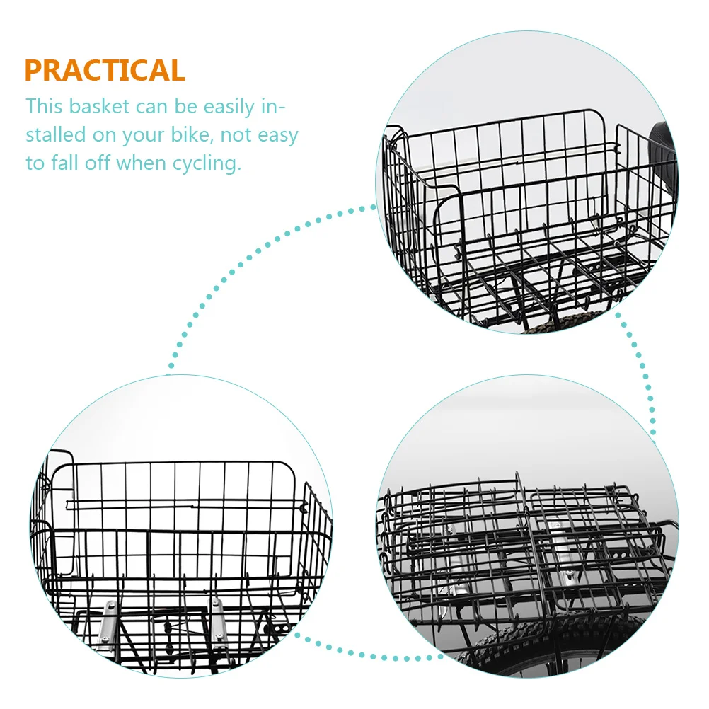 

Folding Bike Basket Steel Wire Rear Storage Basket For Bicycle Detachable Black Holds Pets Books Groceries Water Bottles