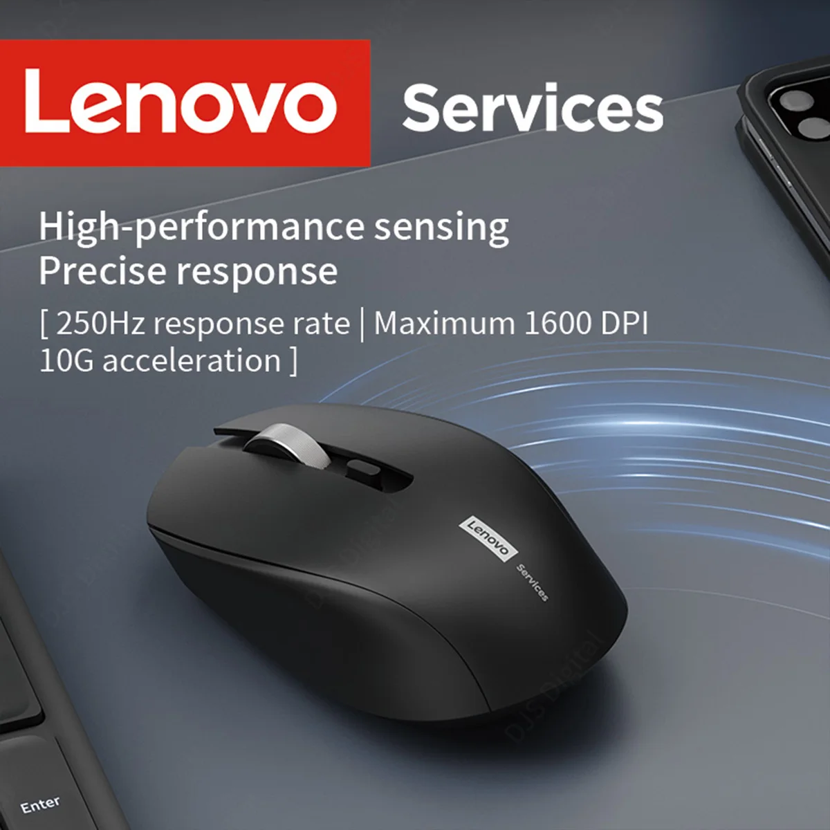 Mouse Sem Fio Lenovo N220 2.4GHz Modo nico, Mouse Silencioso Ambidestro com DPI Ajustvel, Mouse Porttil para Notebook