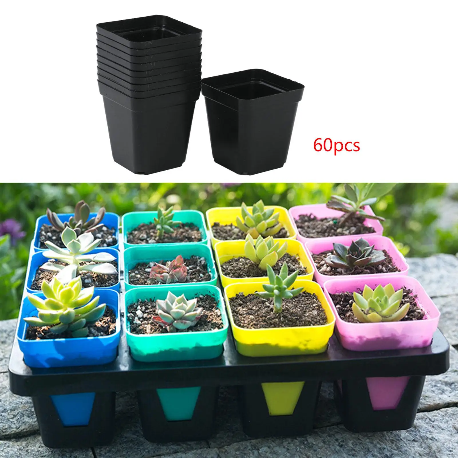 

60Pcs Plant Nursery Pots Mini Landscaping Plants Garden Square Seedling Pots Stackable for Garden Yard Lawn Indoor Plants Keeper