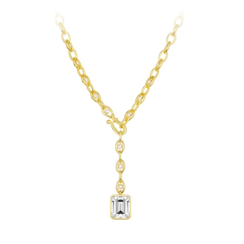 

BELLUX серебро 925, синтетический циркон, белый бриллиант, изумрудная огранка, Y-образная цепочка, модное золотое ожерелье для женщин