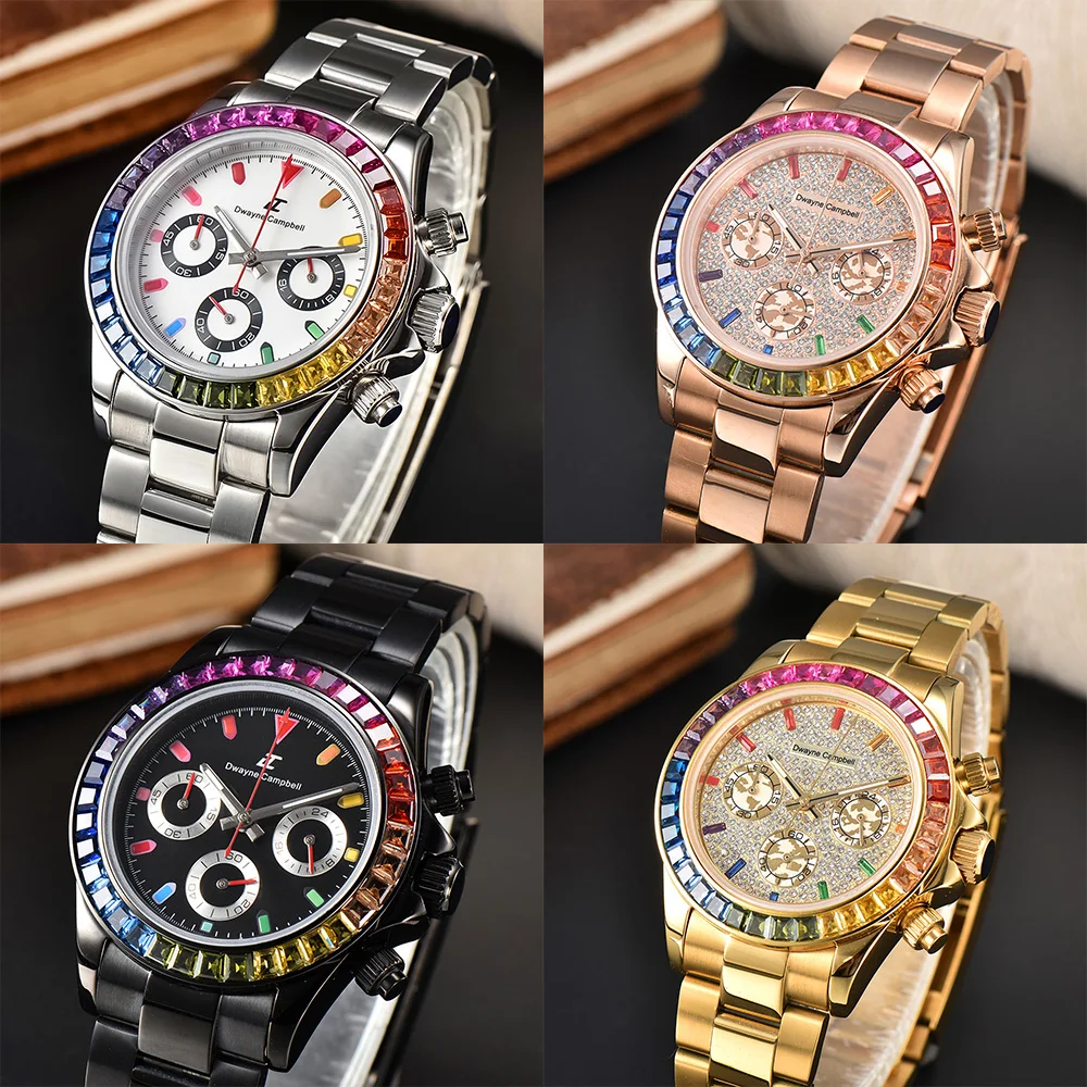 

39.3MM VK63 Quartz Men's Watch Luminous Diamond/Gemstones Stainless Steel 30m Waterproof DIY Logo Wristwatch