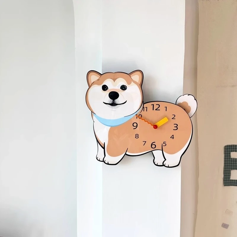 

Animal Kawaii Wall Clock Aesthetic Bedroom Dog Girls Electronic Wall Clock Modern Art Klokken Wandklokken Home Decorating Items