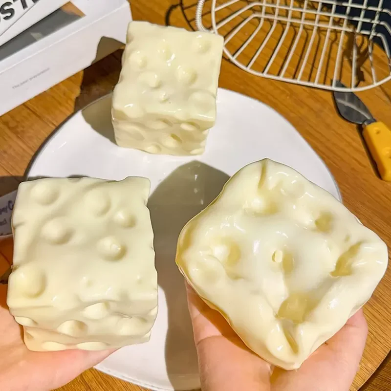 7cm TPR Cheese Block Squishy Moldable Slow Rising Toy Soft Dough Filling Stress Relief Decompression Fidget Sensory Toy Gift