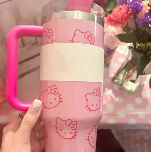 Christmas Gift 40oz Stainless Steel Thermos Mug Pink Straw Mug with Handle Large Capacity Thermos Mug Cola Coffee Mug