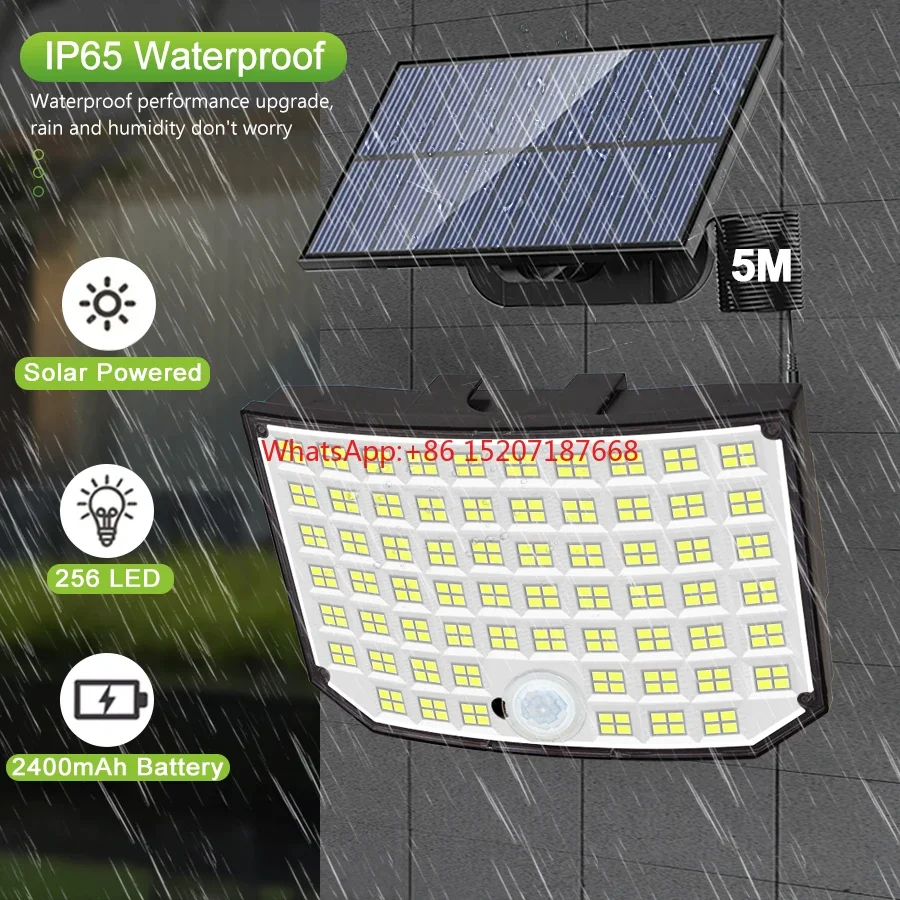 256 LED Outdoor Solar Light Super Bright Flood Lights With Remote IP65 Waterproof 3 Modes Wall Lamp For Garden Decoration