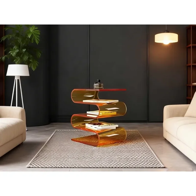 Wholesale Nordic Acrylic Sofa Side Table Modern S Shape Personalized Coffee Desk for Magazine Shelf Storage Bookshelf