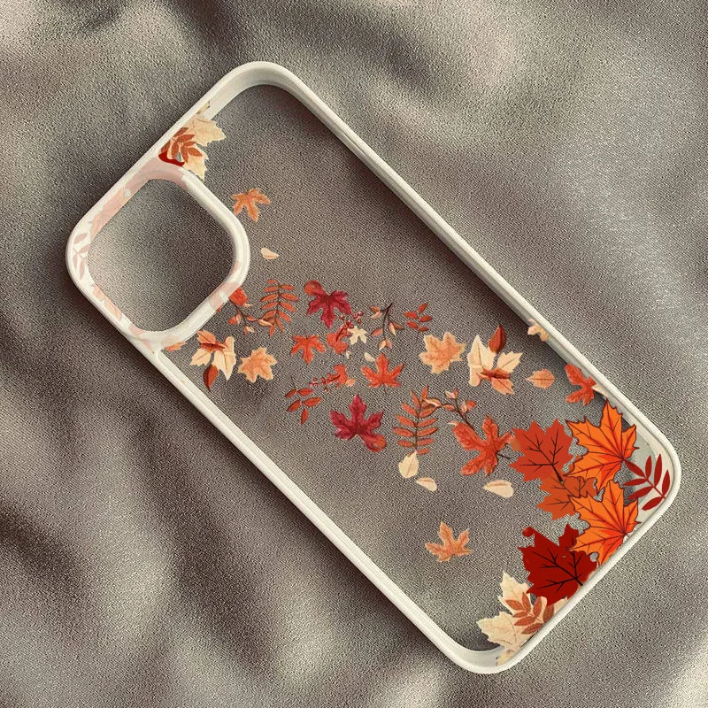 حافظة لهاتف آيفون 16 15 14 17 Pro MAX 13 11 12 XS XR 7 8 Plus غطاء صلب شفاف على شكل أوراق القيقب اللطيفة #4