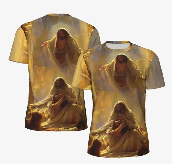 تي شيرت جديد لعام 2025 مطبوع عليه ألياف البوليستر بأكمام قصيرة للرجال والنساء تي شيرت مباركة سريع الجفاف يتطابق مع الملابس العائلية