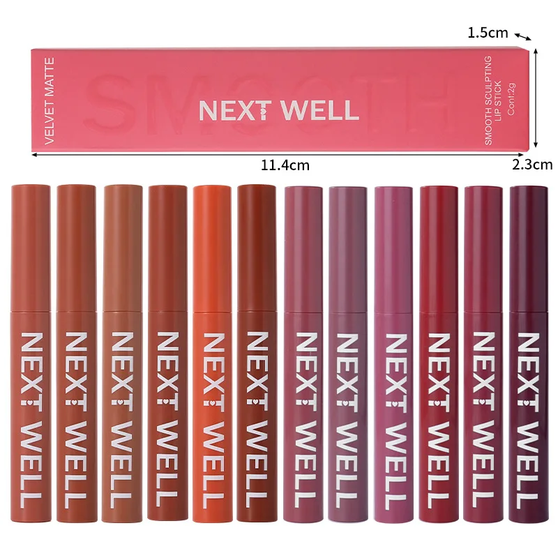 อายไลเนอร์ให้ความชุ่มชื้น 12 สีและปากกาไลเนอร์ริมฝีปากพร้อมปลายเอียง หมุนได้ เคลือบด้าน และปากกาลิปปากกาแสดงสีสดใส