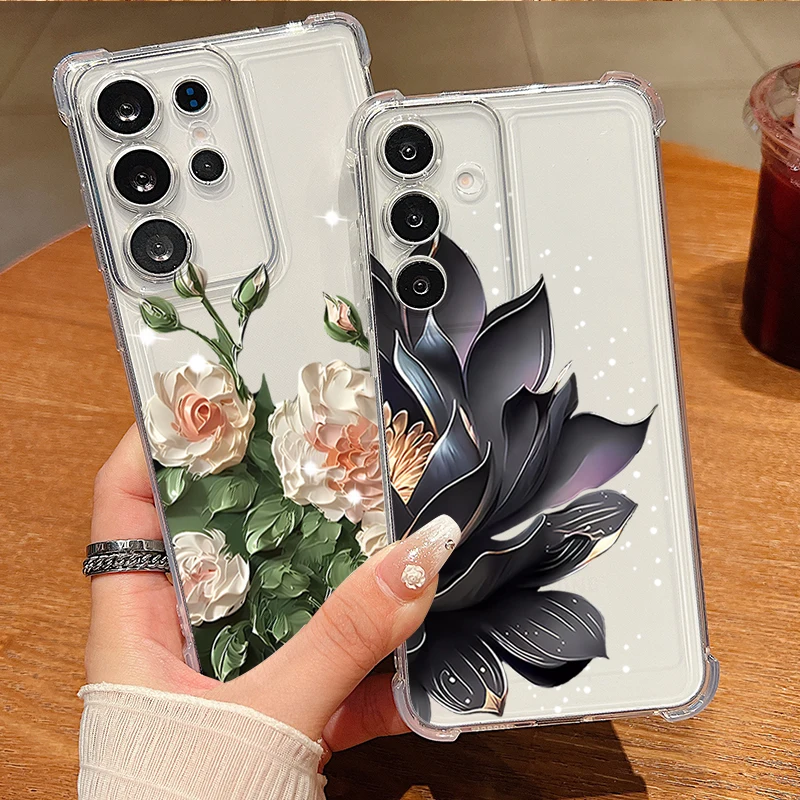 Transparent Flower Patterned Phone Case For Samsung Galaxy A57 A37 A17 A56 A16 A55 A36 A26 A15 A35 A54 A53 Shockproof Soft Cover