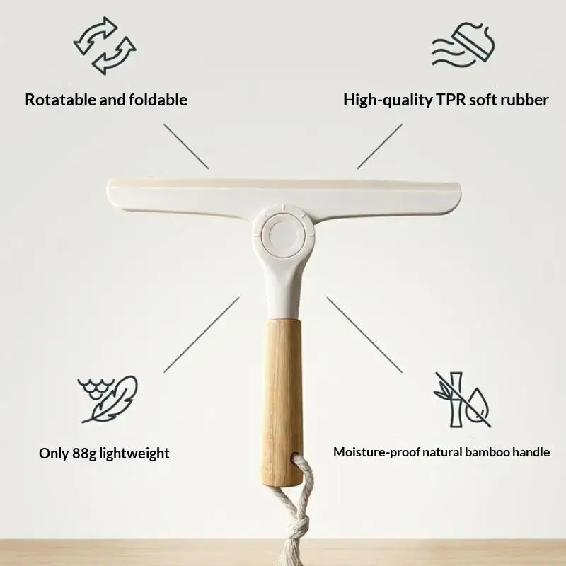 Non Scratch Rotating Window Squeegee Wooden Handle Soft Silicone Glass Wiper Scraper