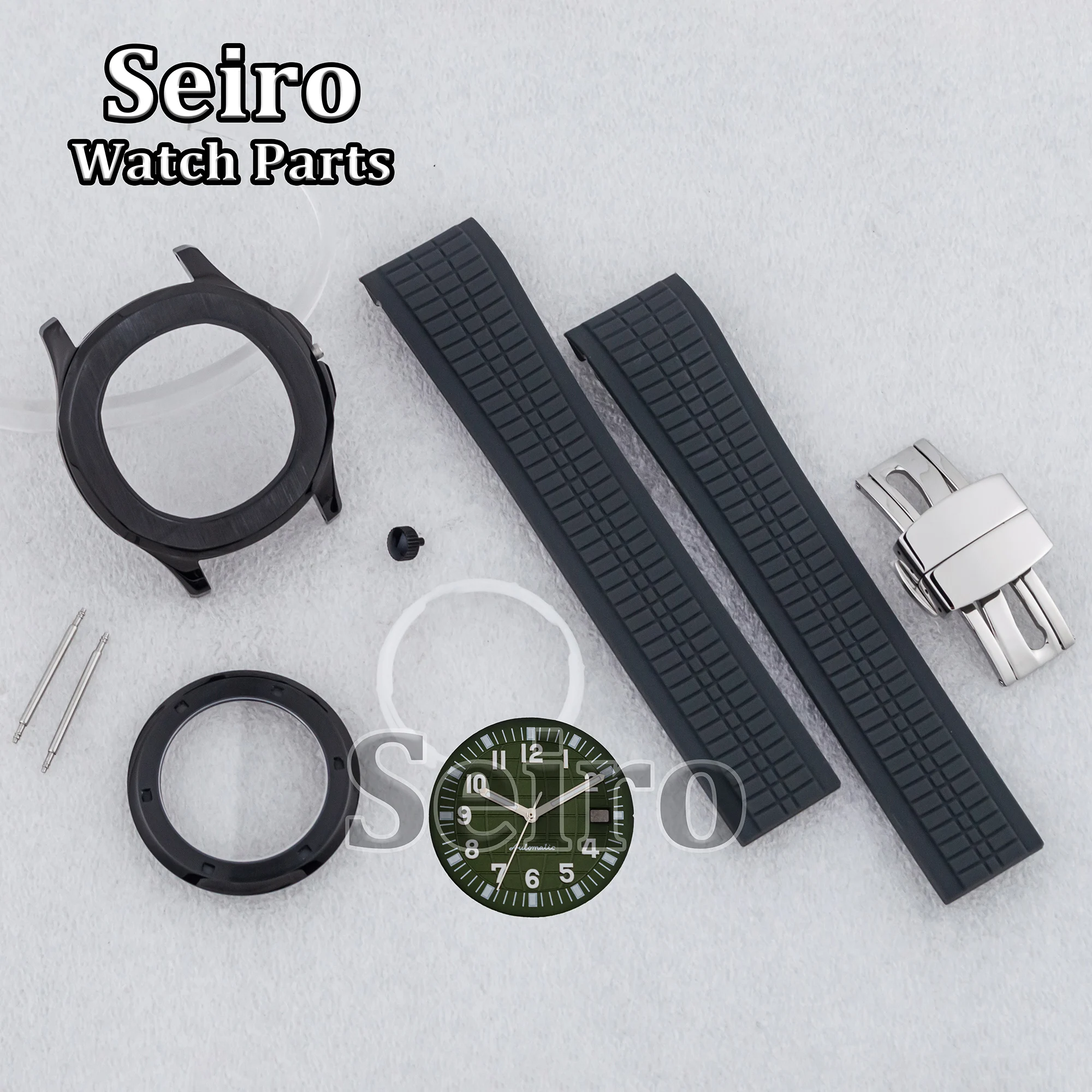 42MM Watch Case Rubber Strap 32MM Luminous Dial Hands Green Gray Bracelet 10ATM Parts for AQUANAUT Nautilus NH35 NH36 Movement