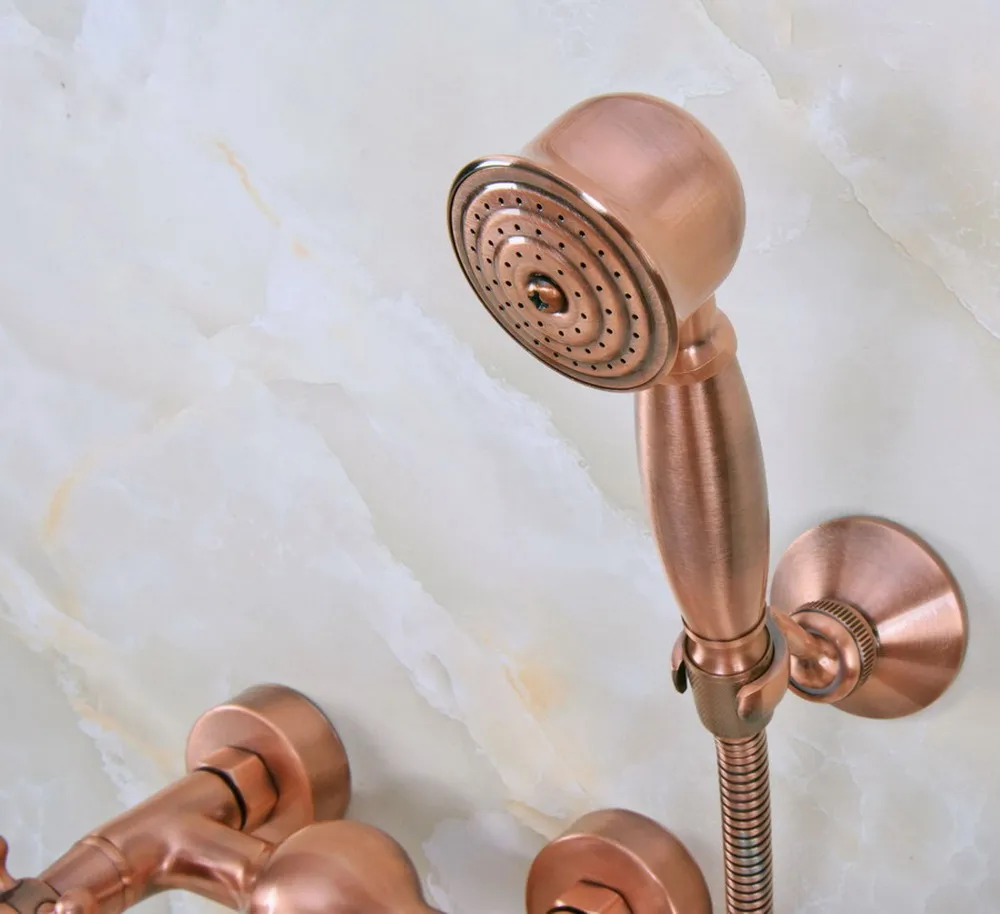 Antique Copper Wall Mounted Bathroom Shower Faucet Set with 1500MM Hose Handheld Spray Head Mixer Tap Dna295