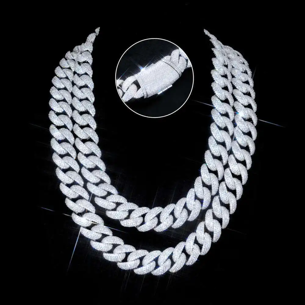 

Selling 925 Silver 18mm Vvs Moissanite Diamond Cuban Link Chain Custom 18k Gold Iced Out Necklace Bracelet