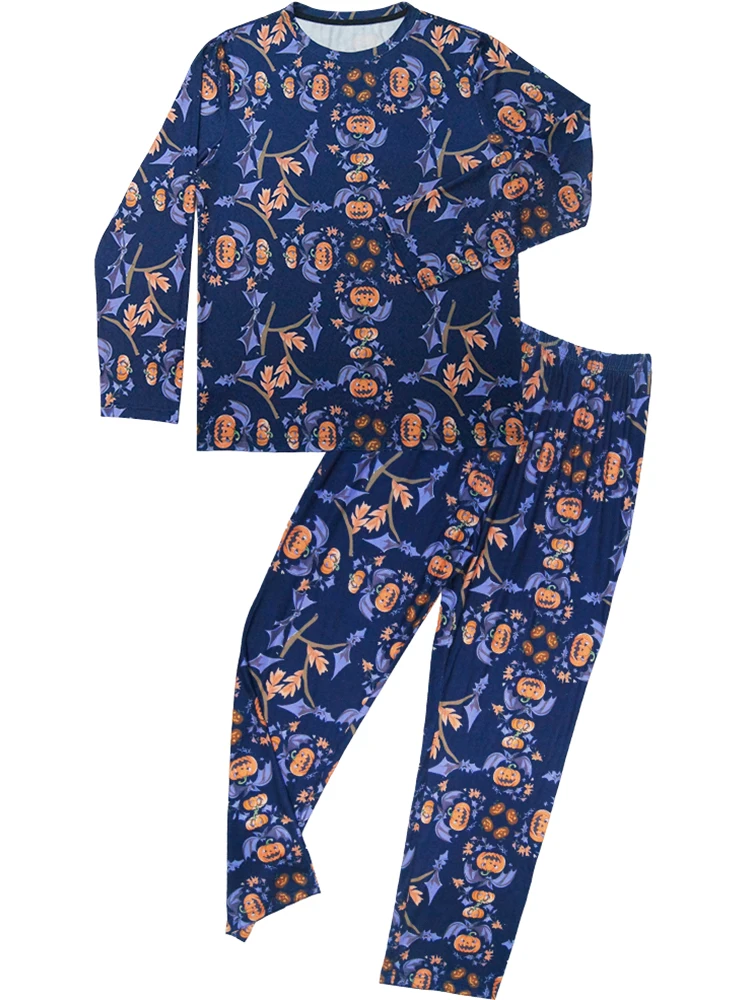 Men\'s Pajama Set, Halloween Printed Pajamas, Long Sleeve, Long Pants, Autumn and Winter Casual Fashion Loose Holiday Homewear