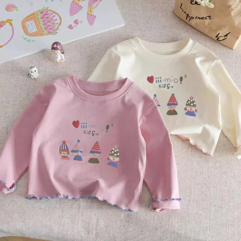 UNITIM Children Girls Undershirt Autumn Snowman Printed Kids Baby Girls Long Sleeve Tops Loose Round Collar 1-10Yrs Girls Tees