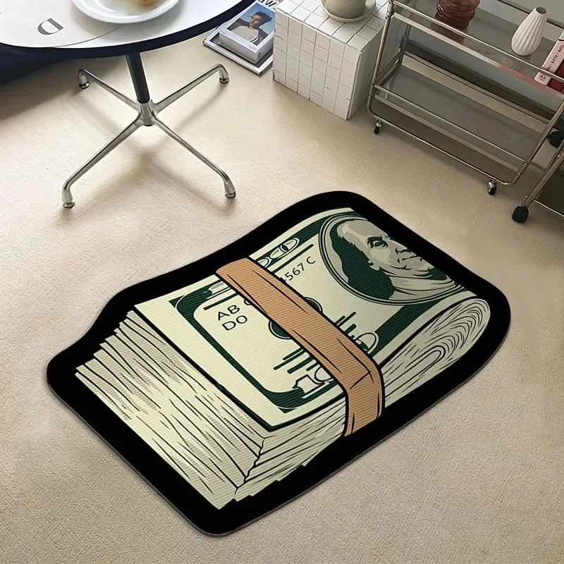 VIKAMA Trendy US Dollar Print Floor Mat Unique Personalized Anti-Slip Carpet for Home Living Room Bedroom Decoration