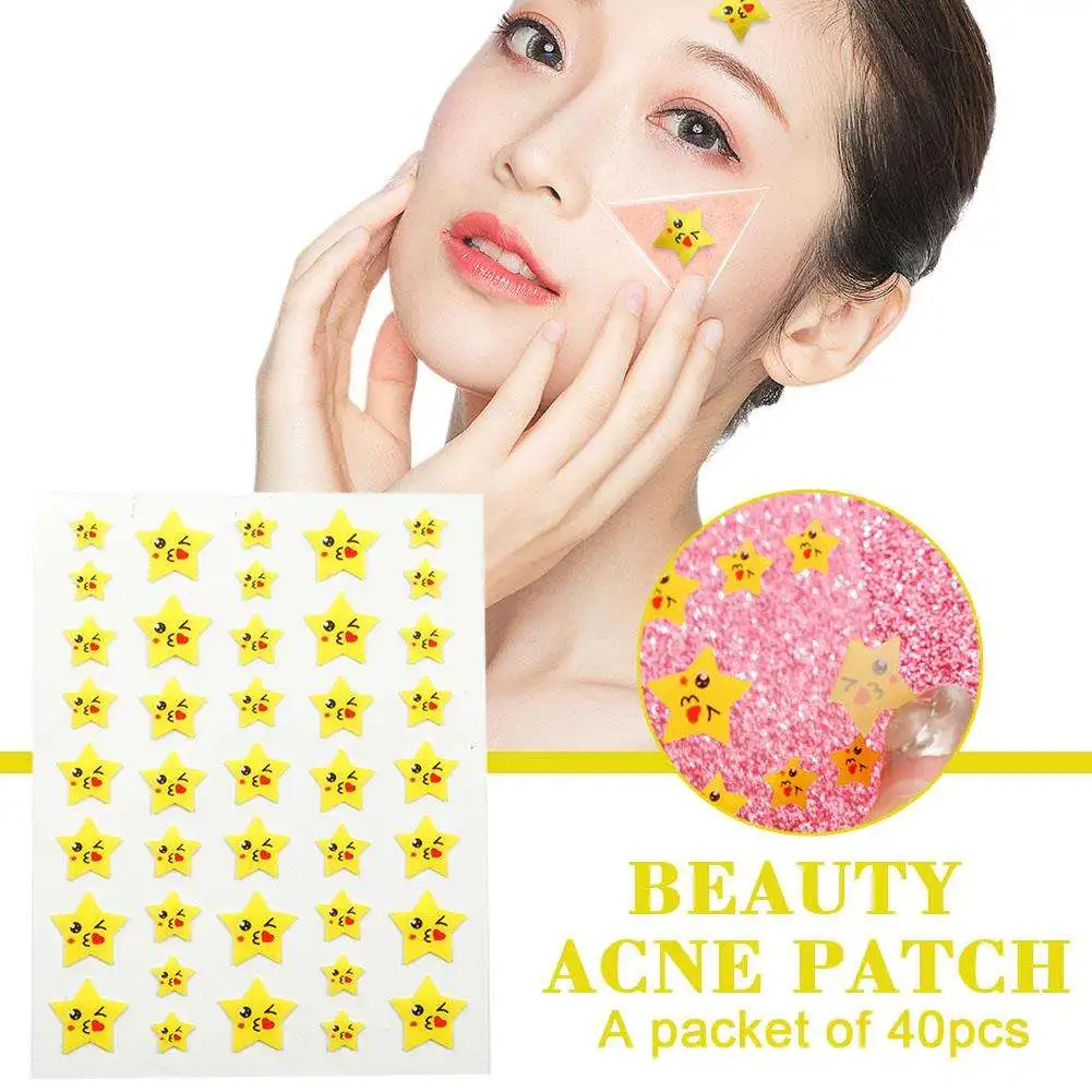 Star Pimple Patch Adesivos, Deslumbrante, Colorido, Face Acne Remoção, Pele Mancha Adesivo, Cuidados De Beleza, Maquiagem Ferramenta, 40Pcs