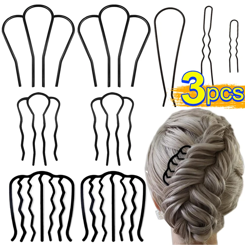 1/3Pcs Metal Black Hair Fork Clip Women Hair Pin Comb Messy Bun Hair Pin Clip Hair Side Combs Updo Hair Sticks Hair Styling Tool