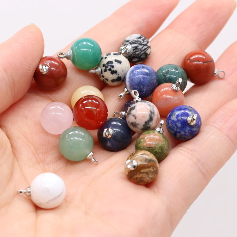 5PCS Natural Semi-precious Stones Pendant Rose Quartz Amethyst Turquoise Round Ball DIY for Jewelry Making Necklaces Accessories