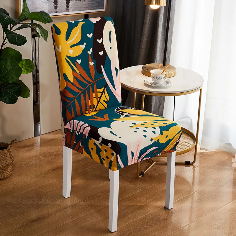 Printed Chair Cover Skin Friendly Wear Resistant 360 Fit Elastic Dining Chair Cover Living Room Office Home Chair Protector