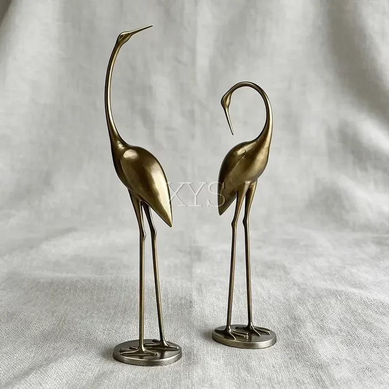 Brass Crane Statue Pair Lost Wax Casting High Copper/Bronze Crane Sculpture Feng Shui Longevity Decor Ornament for Office