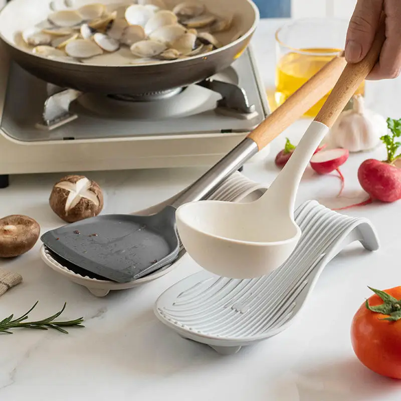 Bandeja de utensílios de cozinha de silicone, espátula de cozinha, colher de sopa, suporte de colher de silicone, almofada de colher de silicone isolada grossa doméstica