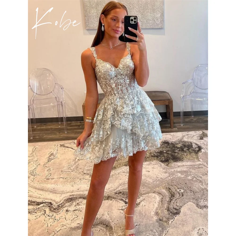 

Kobe A-Line Sweetheart Neck Prom Dresses Sleeveless Lace Embroidery Customized فساتين سهرات Mini vestido de gala noche mujer