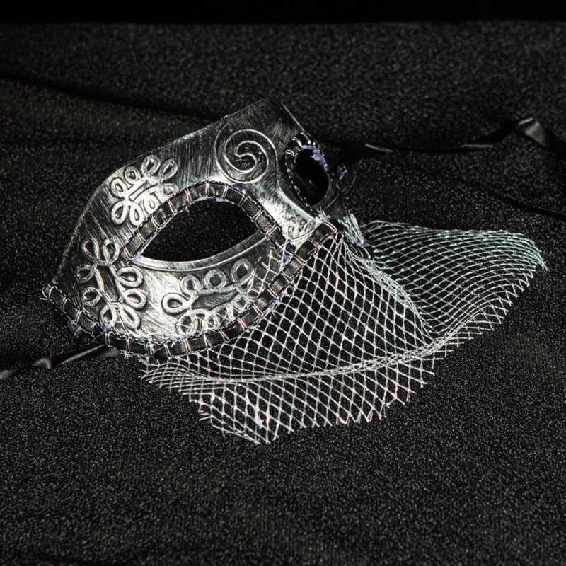 Lace Net Masquerade Mask Knight Cosplay Mask Half Face Mask Halloween Cosplay Knight Mask For Men Cosplay Photography