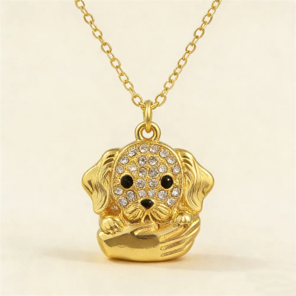 Guardian Golden Retriever Pendant Necklace for Women Zinc Alloy Inlaid Shiny Rhinestone Cute Dog Jewelry Ideal Gift for Lovers